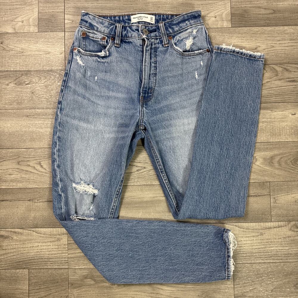 Abercrombie & Fitch The Skinny High Rise Denim Jeans Ripped Light Wash sz 24/00